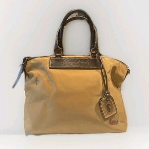 Dooney Bourke Green Genuine Florentine Vacchetta Leather Trim Satchel Purse Bag